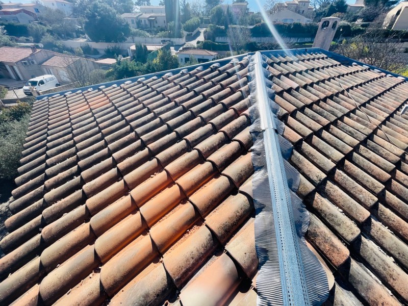 Rénovation d’une toiture type mécanique Abeilles sur Faîtage et nettoyage sur Vitrolles 13127 près de Marignane.