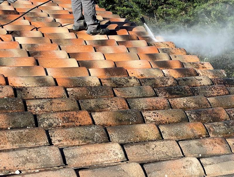 Nettoyage et traitement d’une toiture de maison en tuile Abeille sur Vitrolles 13127 près de Marignane.