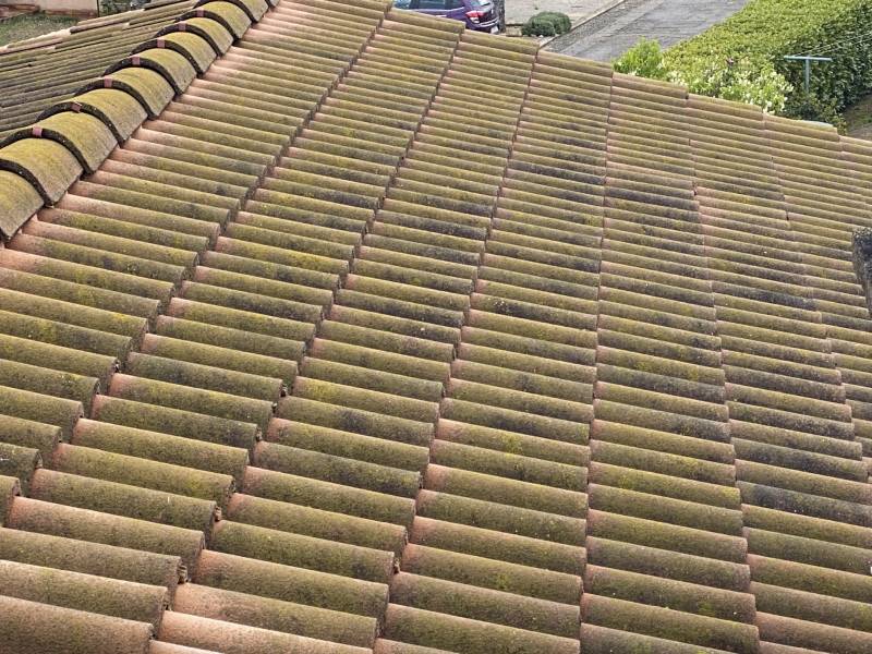 toiture avec mousse avant intervention sur aix en provence